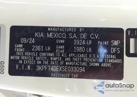 2025 Kia K4 Lxs из США, поврежденный, VIN 3KPFT4DEXSE033094